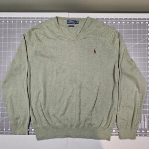Polo Ralph Lauren V Neck Sweater Large Pima Cotton Golf Preppy Academia Classic